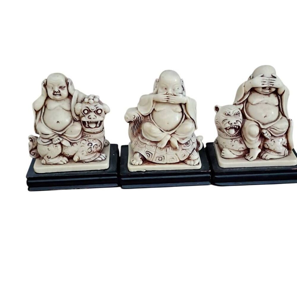 Vintage Arnart Imports Taiwan 3 Buddha See No Evil Figurines 1985 Resin